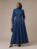Denim Long Sleeve Shirt & Flared Maxi Skirt Set
