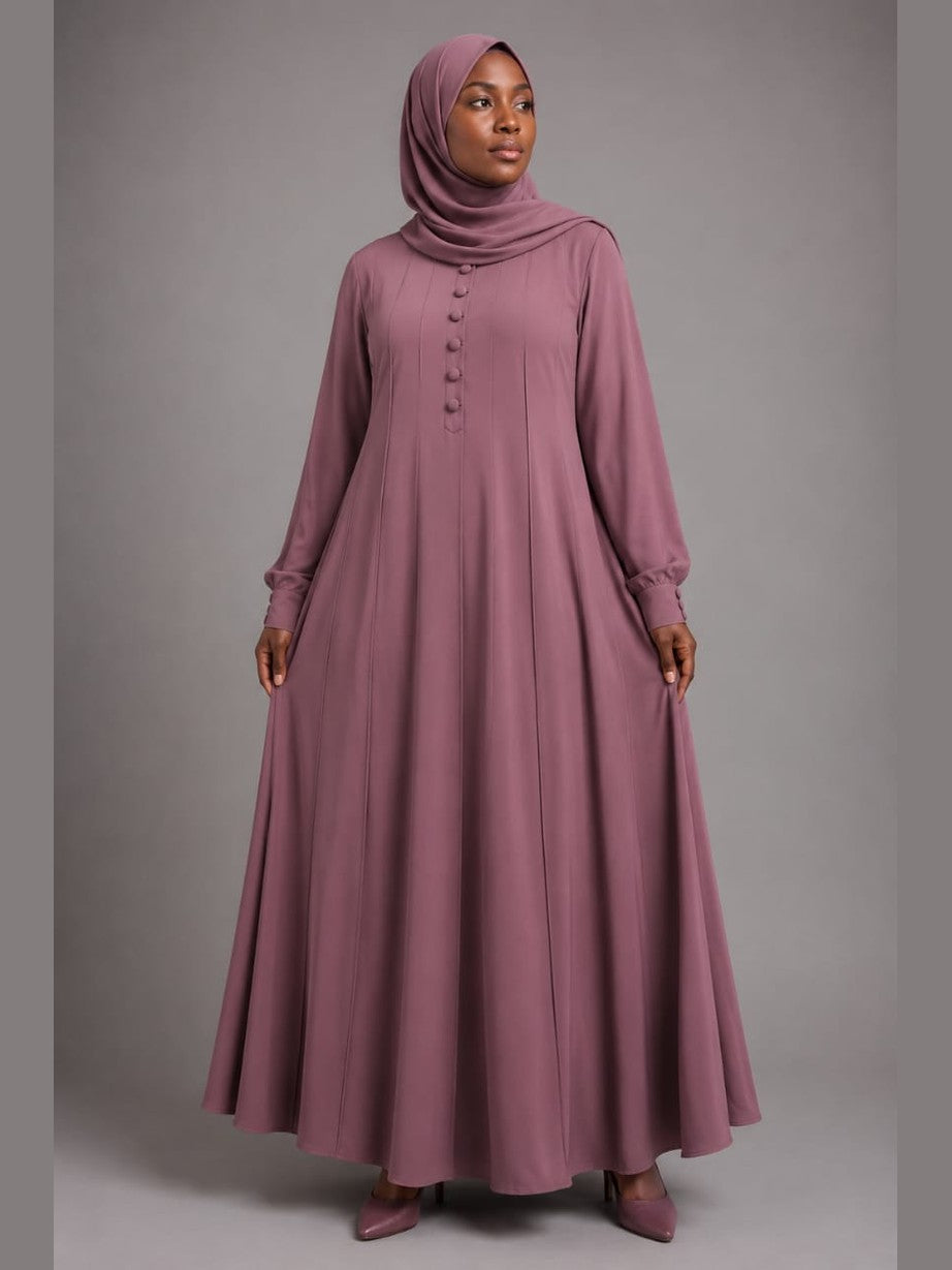 Pintuck A-Line Abaya Dress (Mauve)
