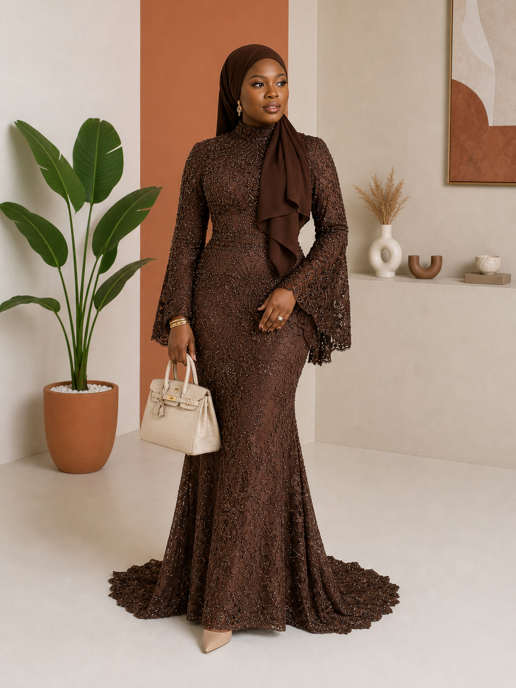 Beaded Lace Mermaid Gown 2