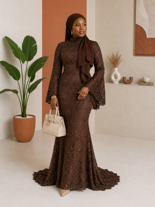 Beaded Lace Mermaid Gown 2