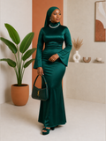 Satin Bell-Sleeve Fitted Maxi Dress