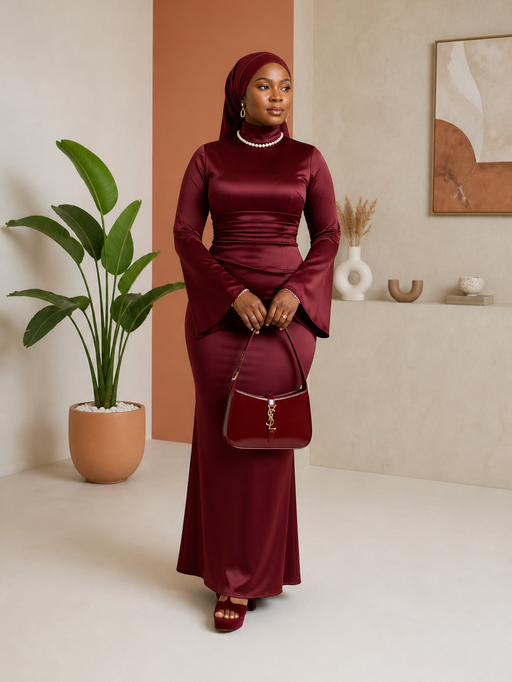 Satin Bell-Sleeve Fitted Maxi Dress 3