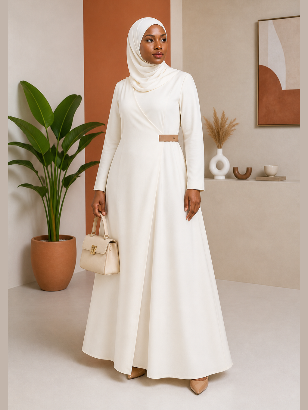 Wrap-Front Belted A-Line Abaya 2