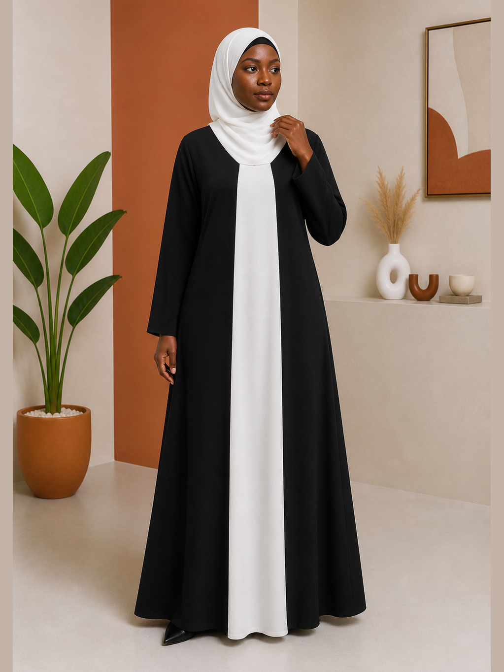 Vertical Colour-Block A-Line Abaya