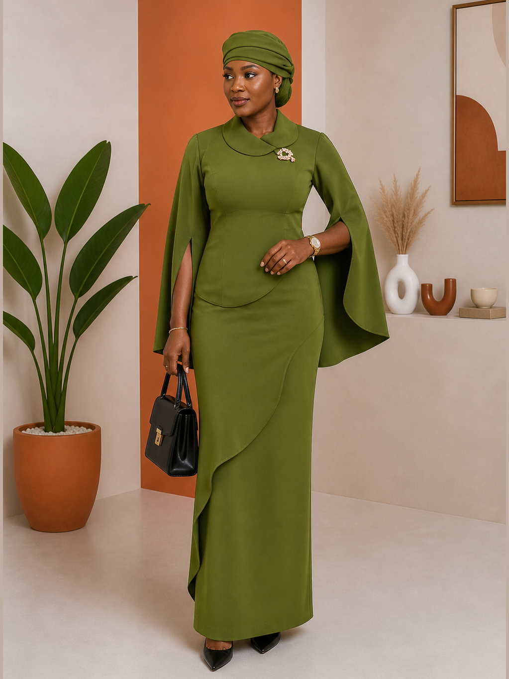 Cape-Sleeve Fitted Skirt Co-ord Set