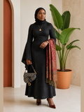 Bell-Sleeve Linen-Look Maxi Dress