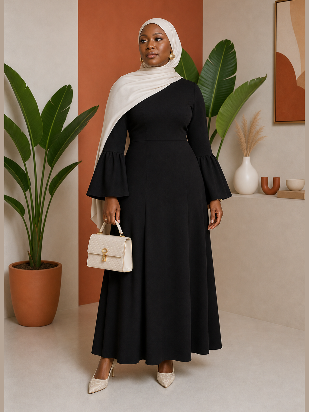 Bell-Sleeve Linen-Look Maxi Dress 3