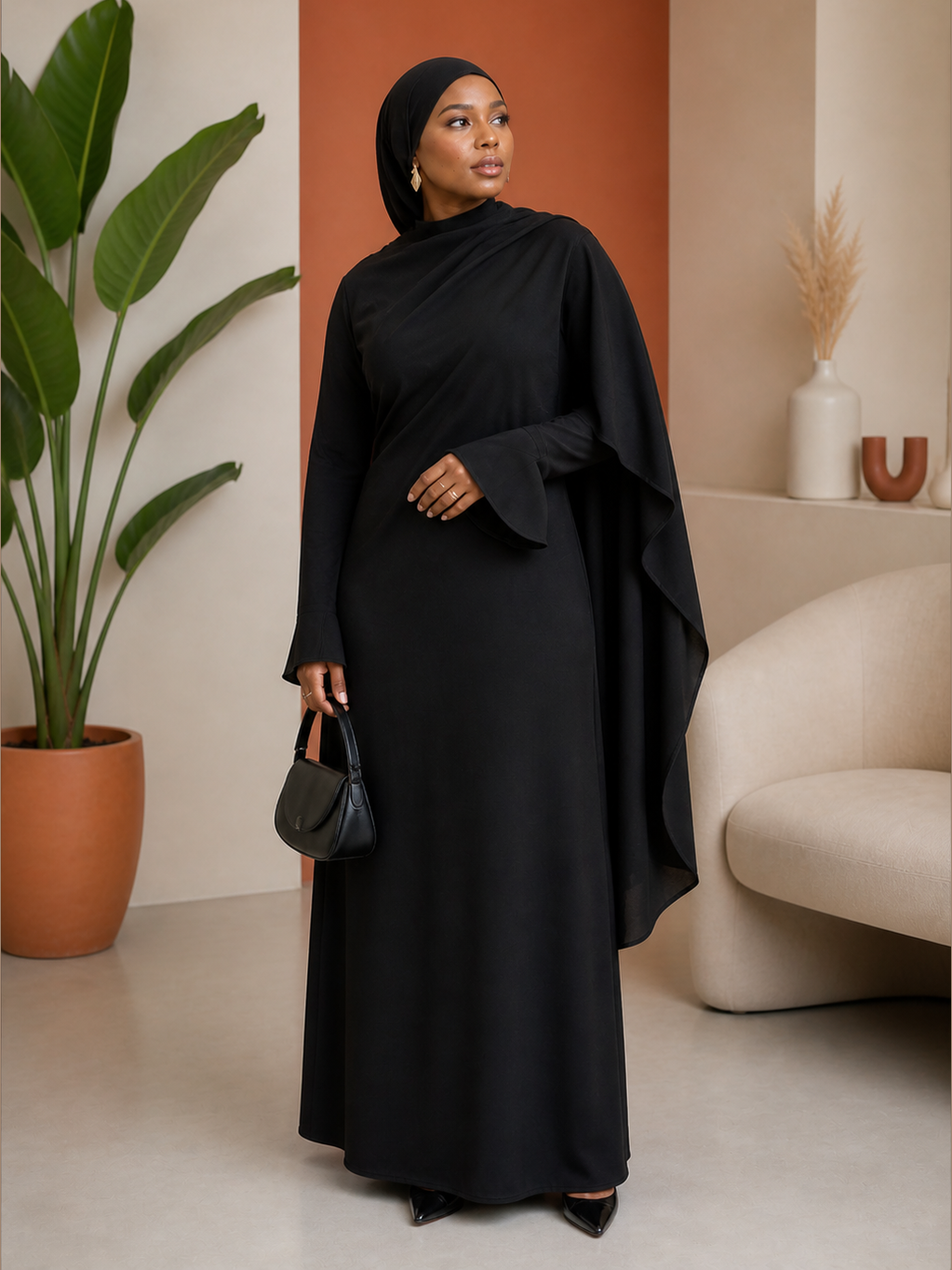 Asymmetric Cape-Overlay Mermaid Dress