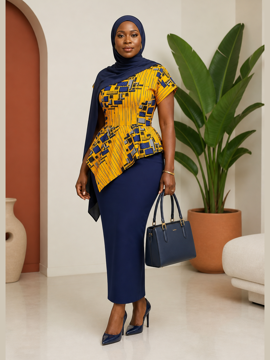 Ankara Asymmetric Peplum Top & Pencil Skirt Co-ord