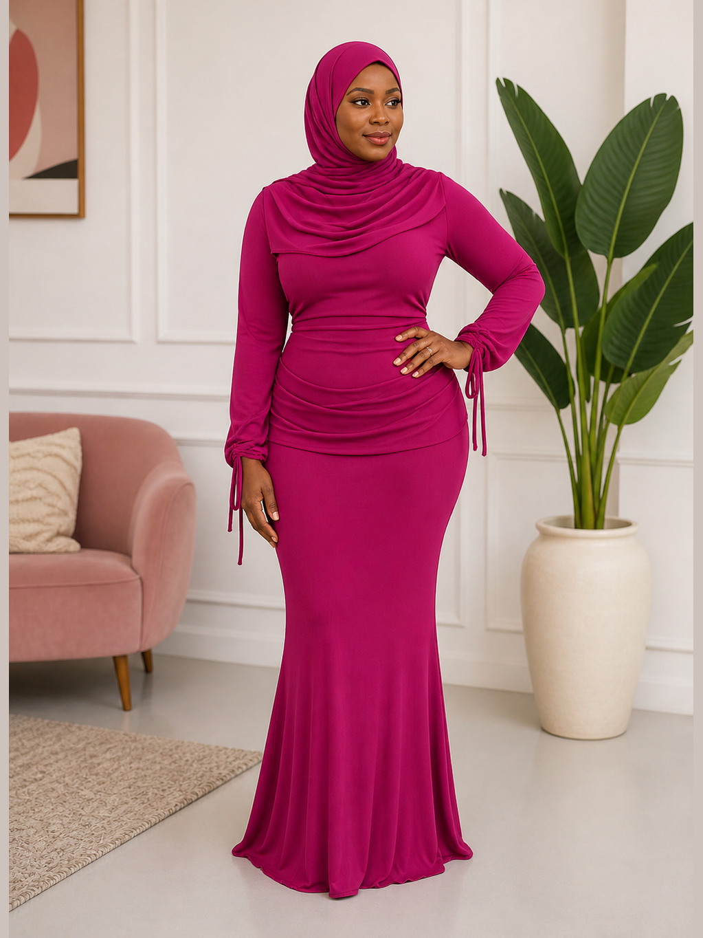 Ruched Cowl-Neck Mermaid Set