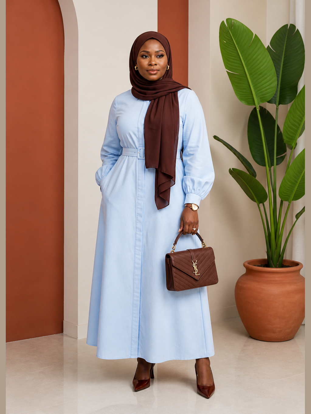 Belted Button-Front Maxi Shirt Dress