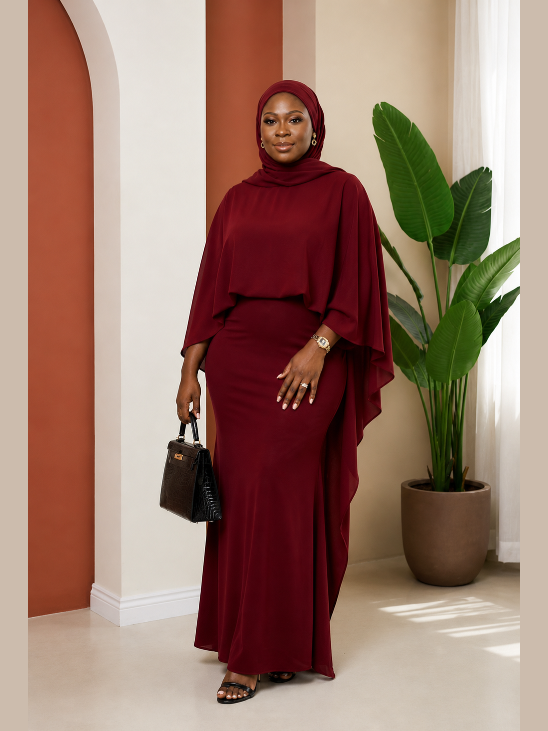 Cape-Sleeve Bodycon Mermaid Maxi Dress 3