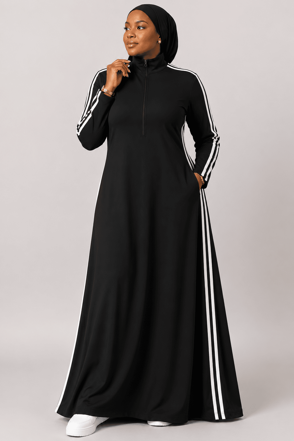 Sporty Zip-Neck Maxi Dress