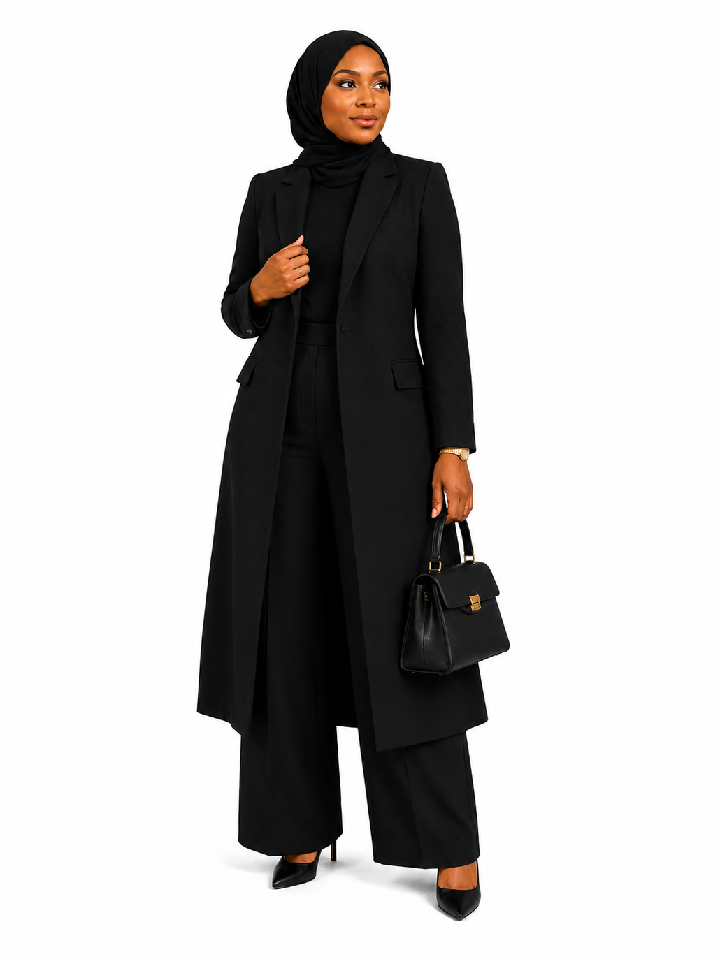 Long Open Blazer and Pants - Black