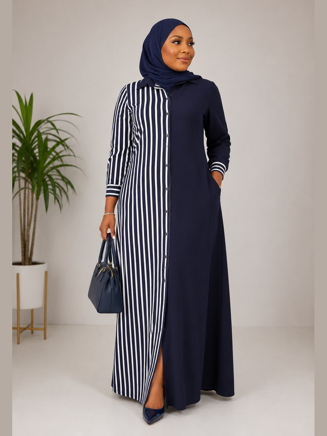 Striped Shirt Dress - Navy