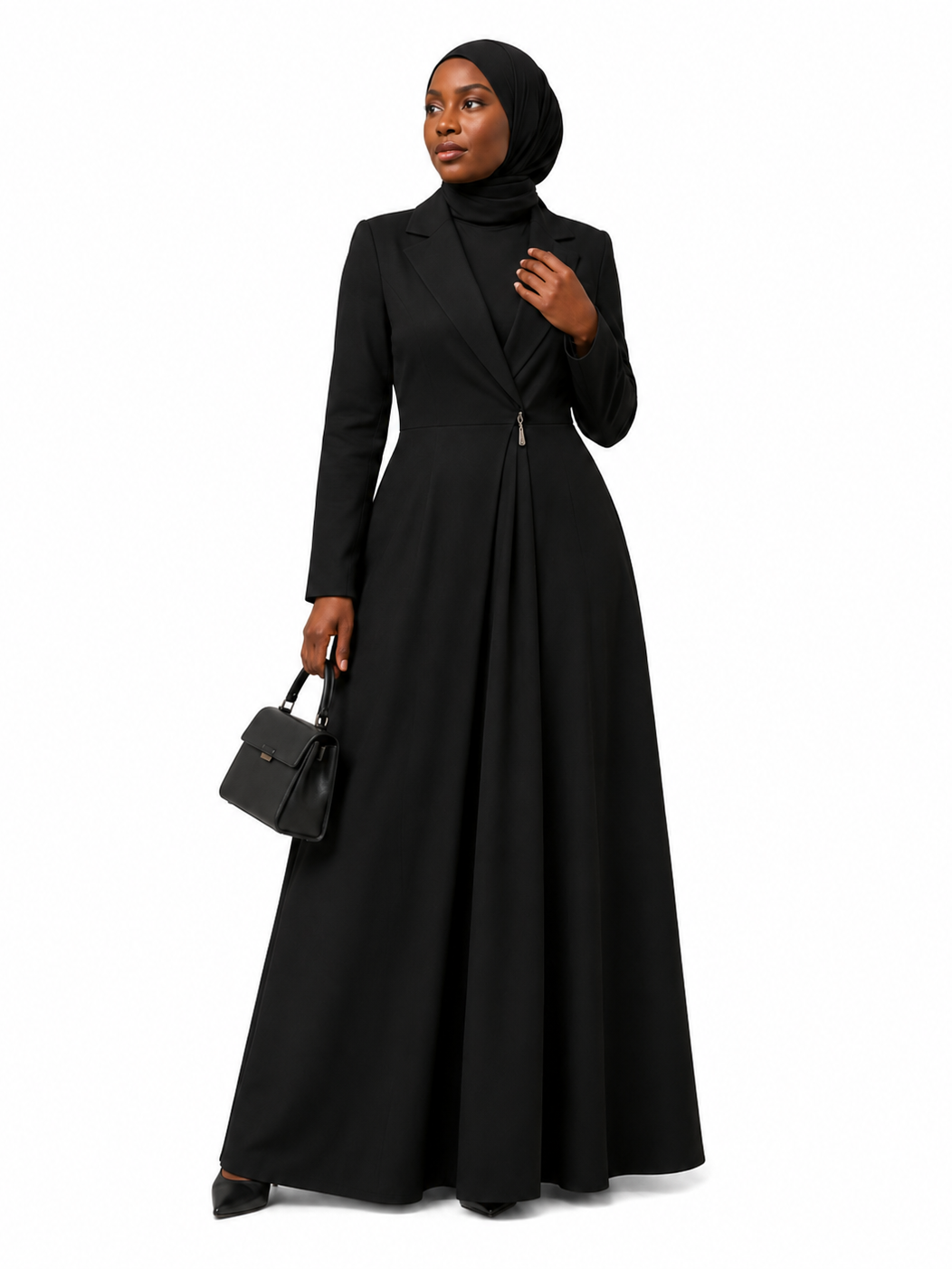 Tailored Zip-Front Maxi Dress - Black
