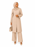 Button-Front Tunic Top and Pants - Beige