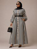 Black & White Belted Stripe Maxi Dress