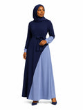 Colour-Block Belted A-Line Abaya Dress (Navy)