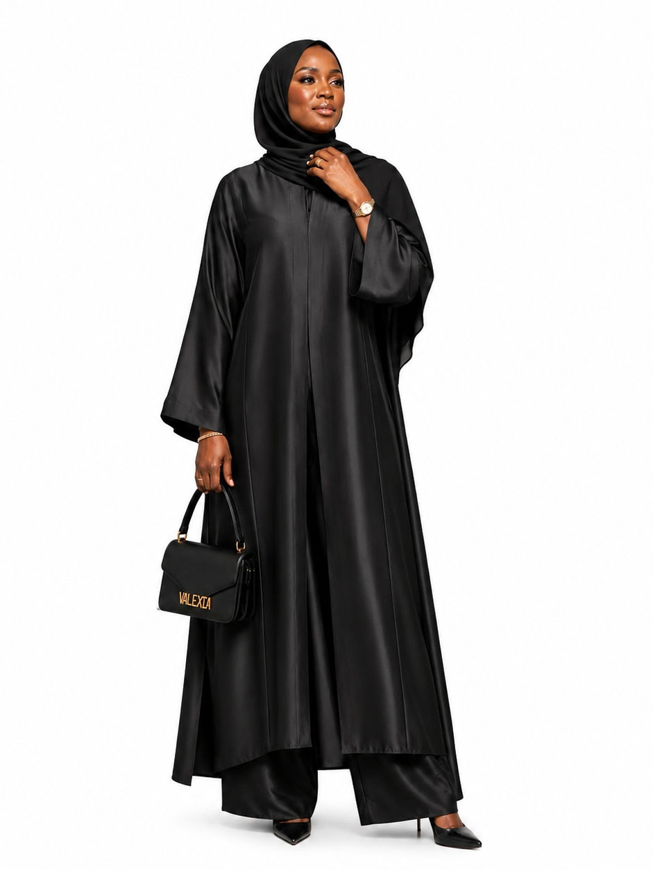 Satin Long Top and Pants - Black