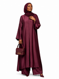 Satin Long Top and Pants - Burgundy