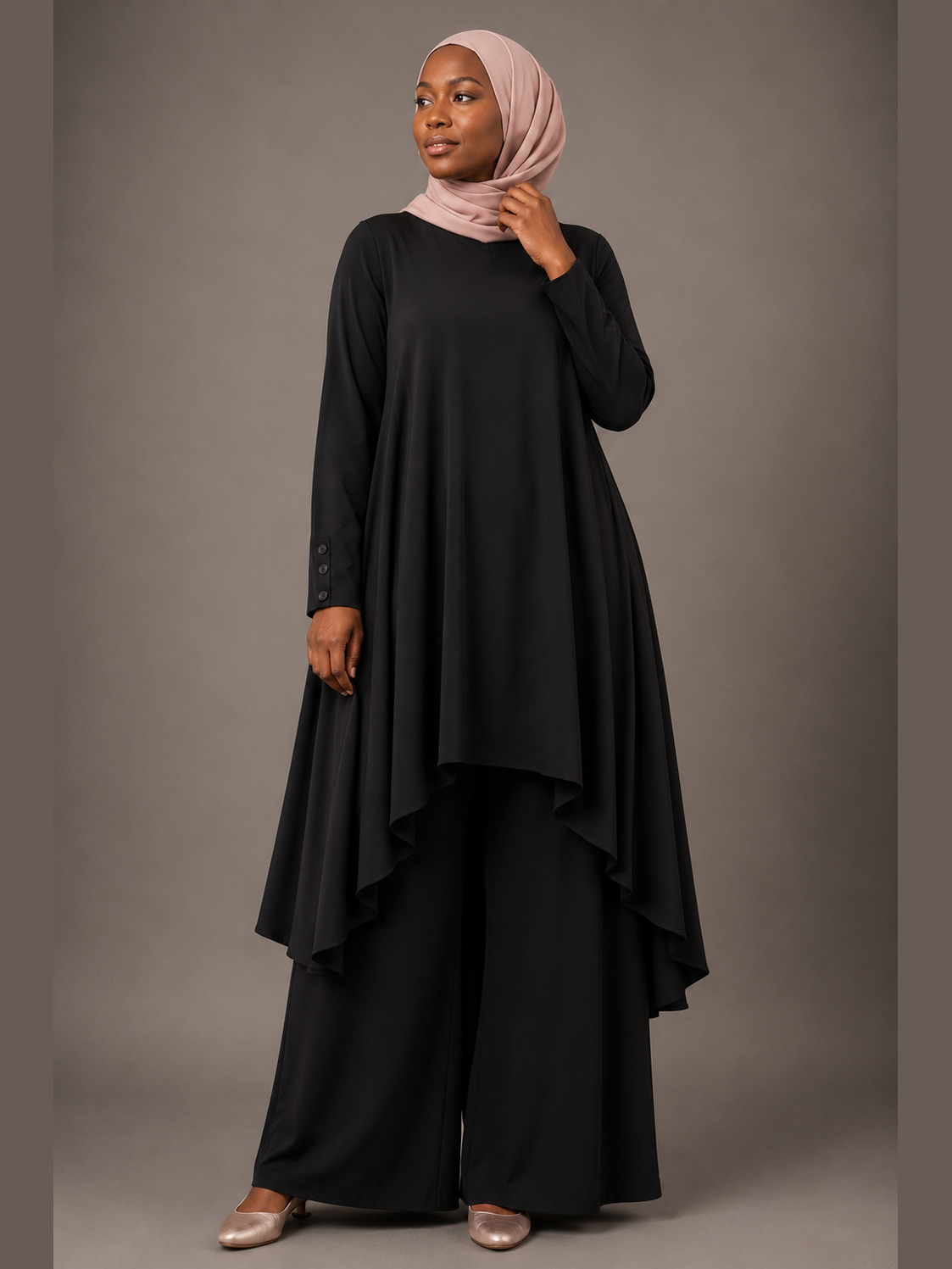 Flowing High-Low Top and Palazzo Pants - Black