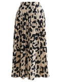 Leopard Print Chiffon Pleated Midi Skirt