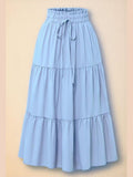 Light Blue Pleated Elastic Waist Vacation Skirt