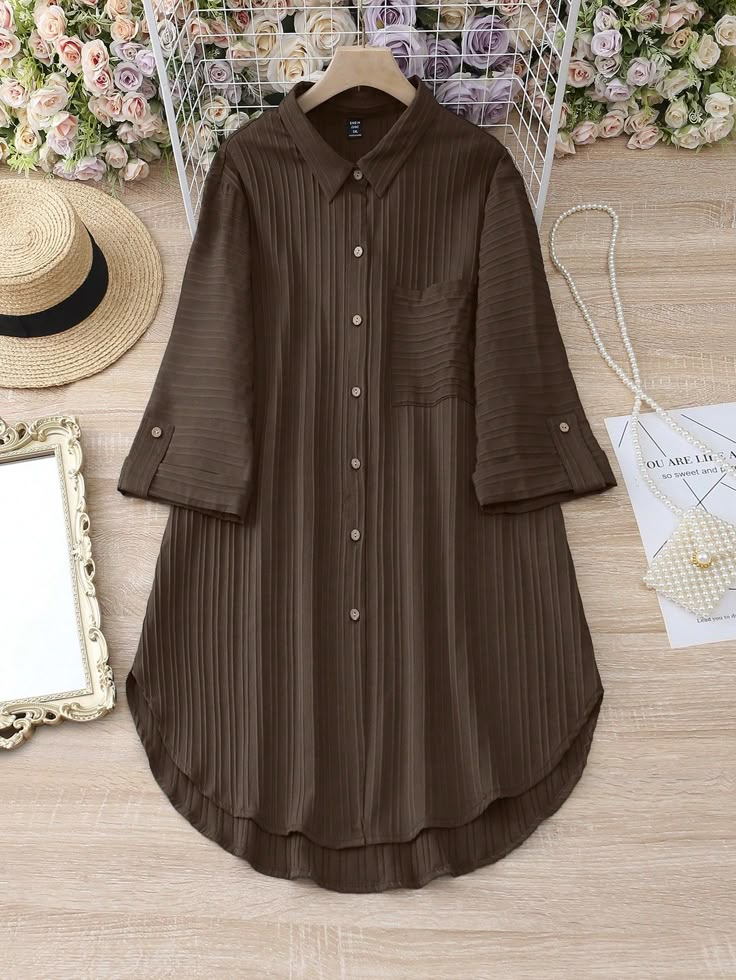 Plus Roll Tab Sleeve Pocket Patched Shirt 2