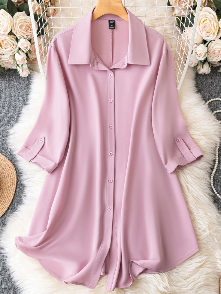 Plus Roll Tab Sleeve Shirt Dress 2