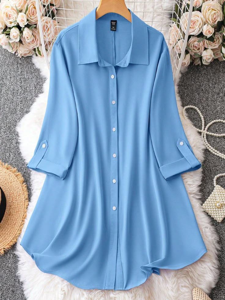 Plus Roll Tab Sleeve Shirt Dress 3