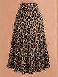 Plus Size Leopard Print Skirt With Floral Lace Trim