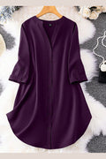 Plus Size Notched V-Neck Solid Color Single-Breasted Casual Shirt