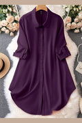 Plus Size Solid Color Button Front Dress With Curved Hem