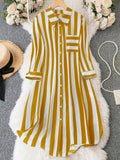 Plus Size Striped Patchwork Shirt With Pocket