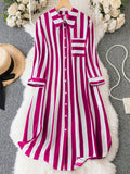 Plus Striped Print Pocket Patched Blouse