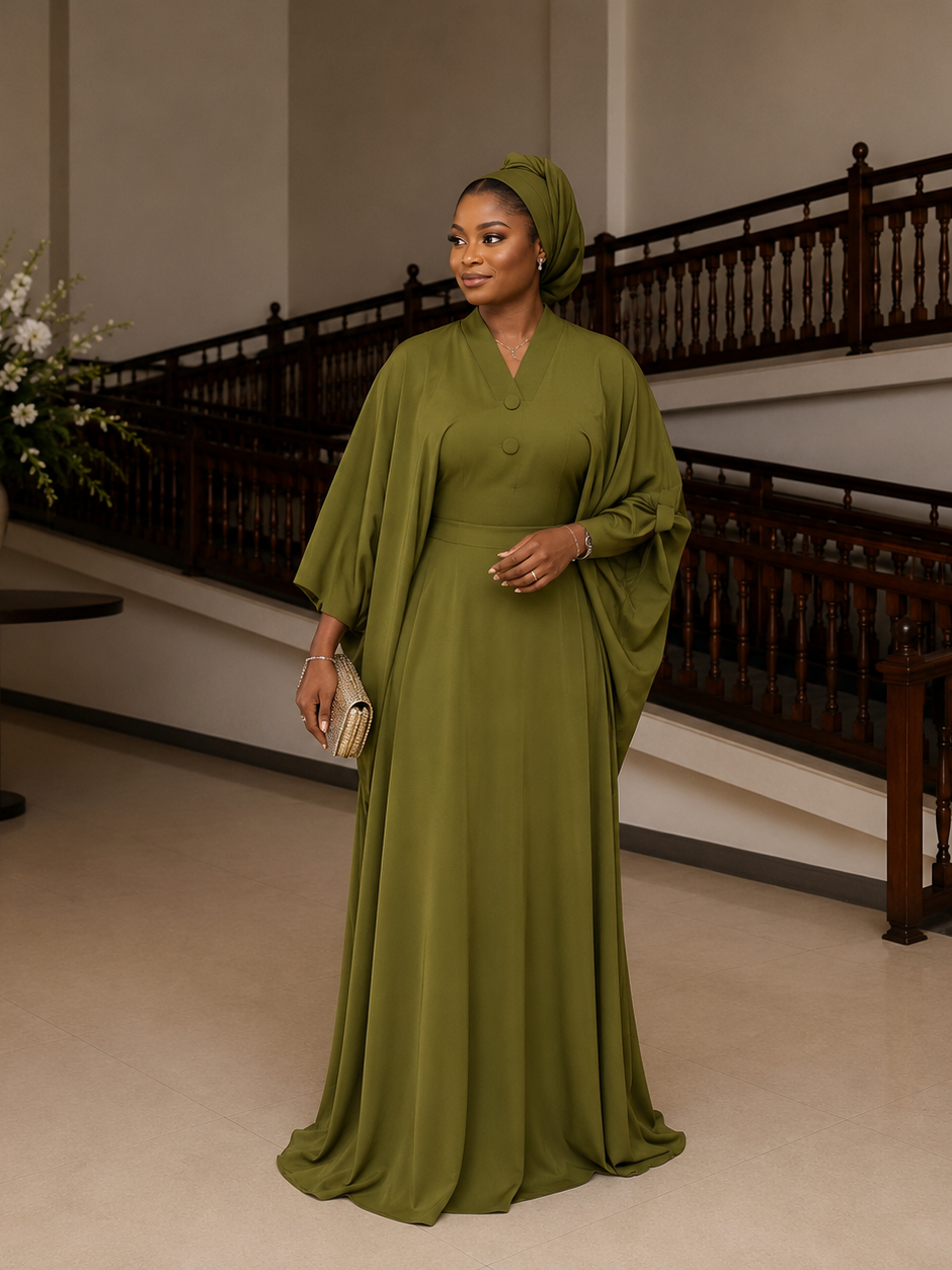 Olive Batwing Sleeve Maxi Gown