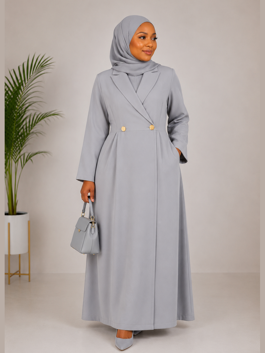 Blazer-Style Maxi Dress - Grey