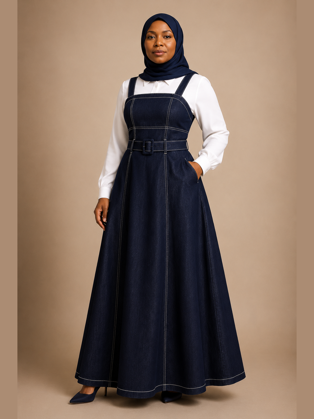 Dark Denim Pinafore Maxi Dress Set