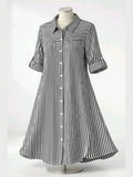 Sheetal Associates Black & White Vertical Striped Shirt Dress