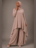 Flowing High-Low Top and Palazzo Pants - Taupe