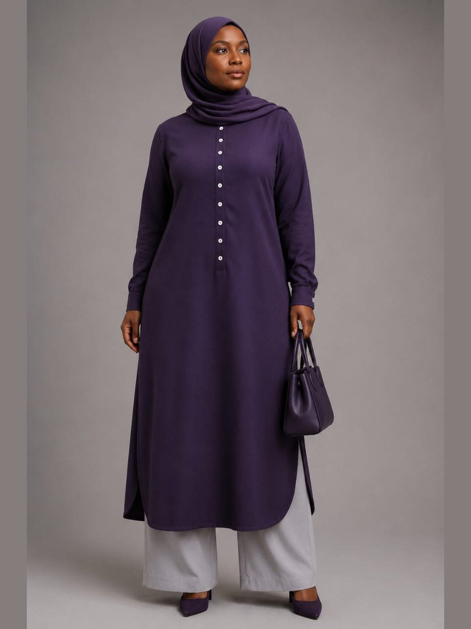 Button-Front Tunic with Pants (Plum)