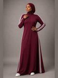 Sporty Zip-Neck Maxi Dress - Burgundy