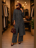 Striped Shirt Dress with Tie Cuffs - Burgundy