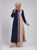 Asymmetric Tunic Top and Pants - Navy / Beige
