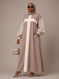 Taupe Contrast Stripe Sleeve Maxi Gown