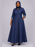 Dark Denim Button-Front Maxi Dress