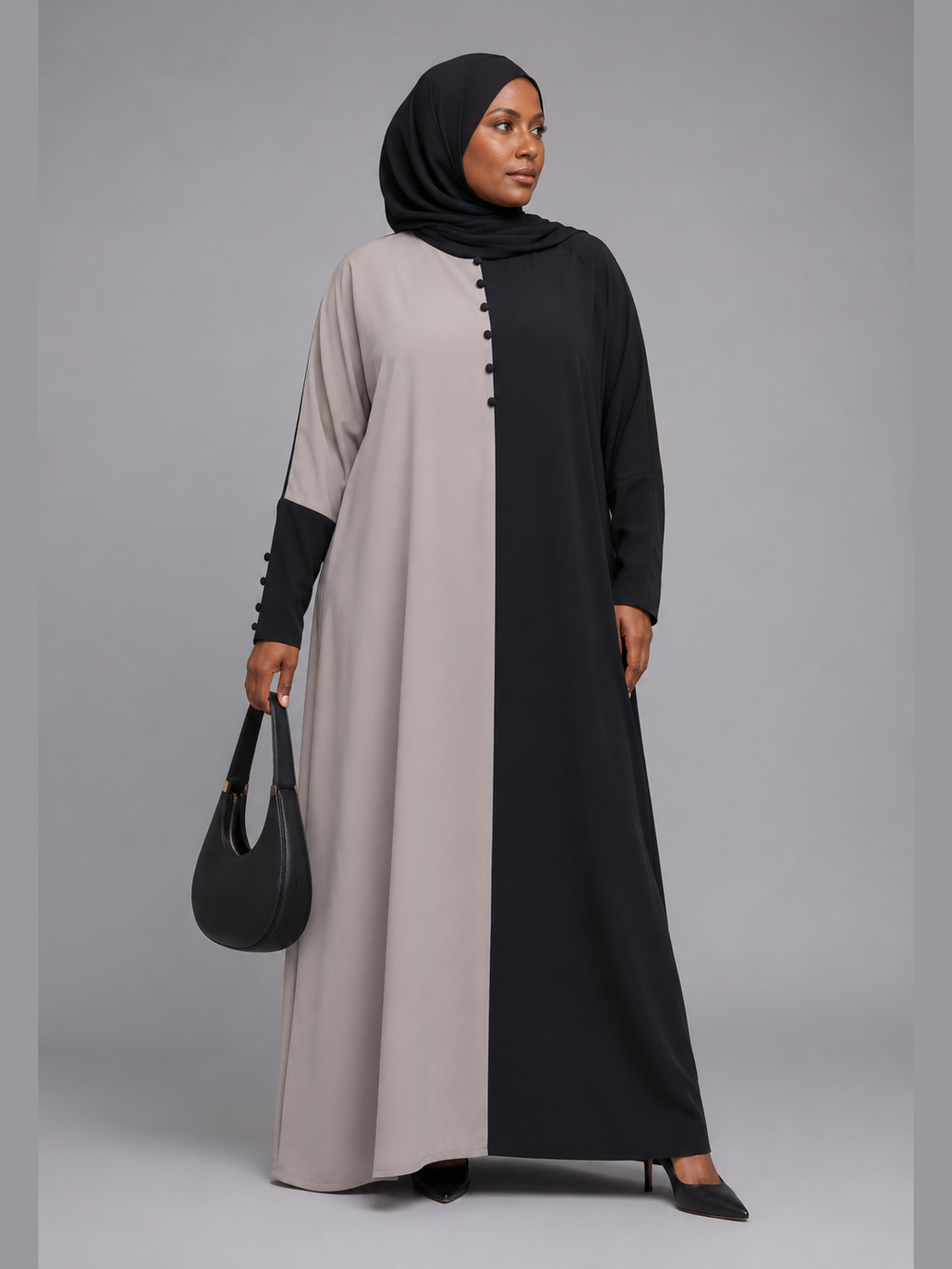 Two-Tone Maxi Dress - Stone / Black