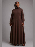 Button-Front A-Line Abaya Dress (Plum) - Sage Green