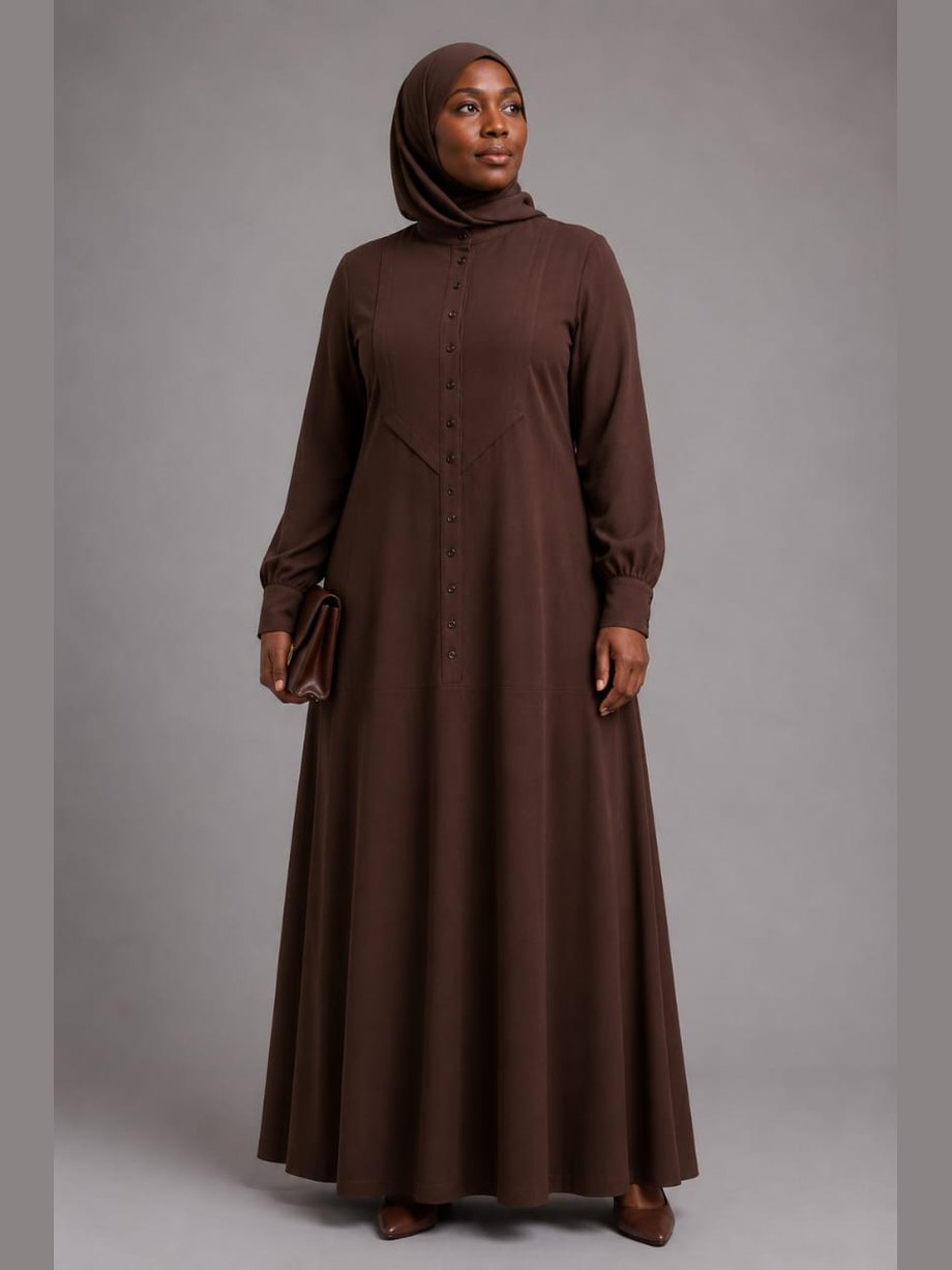Button-Front A-Line Abaya Dress (Plum) - Sage Green